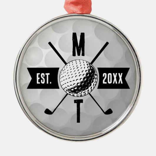 Golf Ball Texture & Club Initial Monogram Ornament Aus Metall (Vorne)