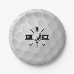 Golf Ball Texture & Club Initial Monogram Pappteller