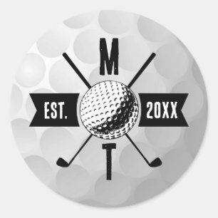 Golf Ball Texture & Club Initial Monogram Runder Aufkleber