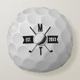 Golf Ball Texture & Club Initial Monogram Rundes Kissen