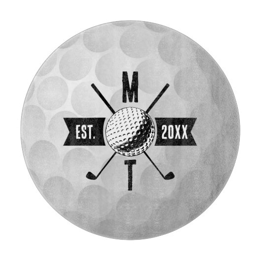 Golf Ball Texture & Club Initial Monogram Schneidebrett (Vorderseite)