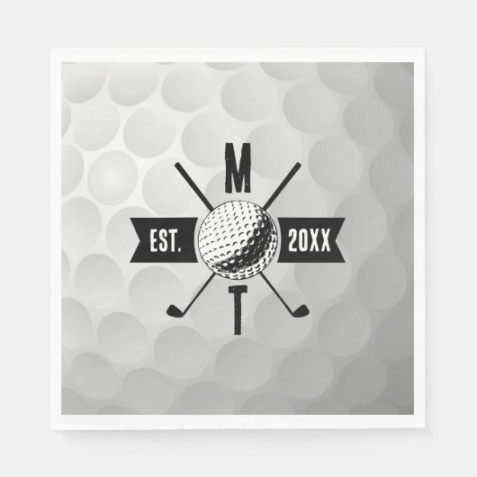 Golf Ball Texture & Club Initial Monogram Serviette (Vorderseite)