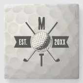 Golf Ball Texture & Club Initial Monogram Steinuntersetzer (Vorderseite)