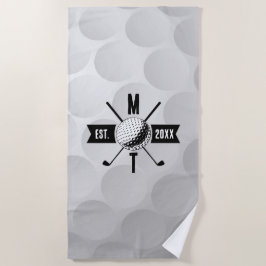Golf Ball Texture & Club Initial Monogram Strandtuch