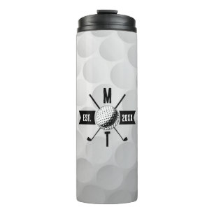 Golf Ball Texture & Club Initial Monogram Thermosbecher