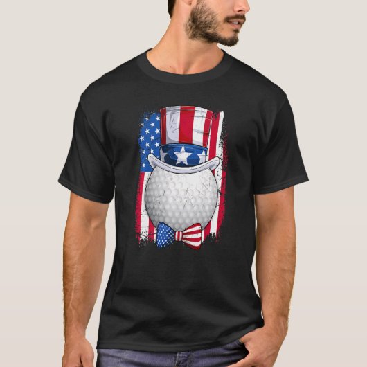 Golf Ball & Uncle Sam Hat American Flag 4. Juli T-Shirt (Vorderseite)
