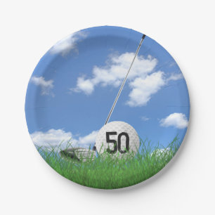 Golf Ball und Club zum 50. Geburtstag Pappteller