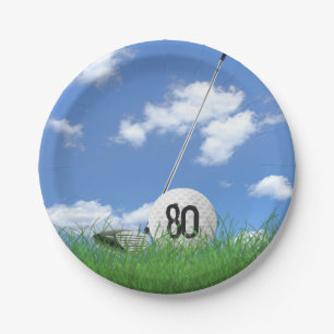 Golf Ball und Club zum 80. Geburtstag Pappteller
