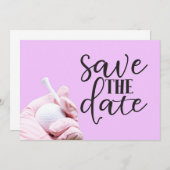 Golf Ball und rosa Handschuh auf rosa für Dame Save The Date (Vorne/Hinten)