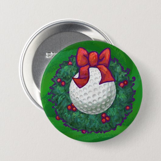 Golf Ball Weihnachtsfeier auf Green Button (Vorne & Hinten)