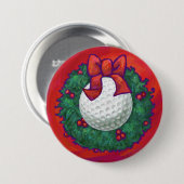 Golf Ball Weihnachtskranz auf Rot Button (Vorne & Hinten)