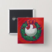 Golf Ball Weihnachtskranz auf Rot Button (Vorne & Hinten)