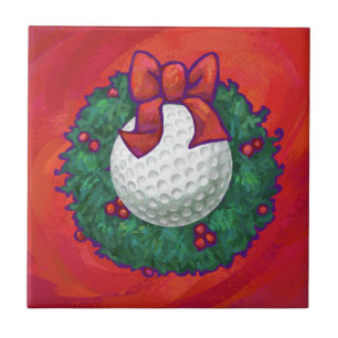 Golf Ball Weihnachtskranz auf Rot Fliese