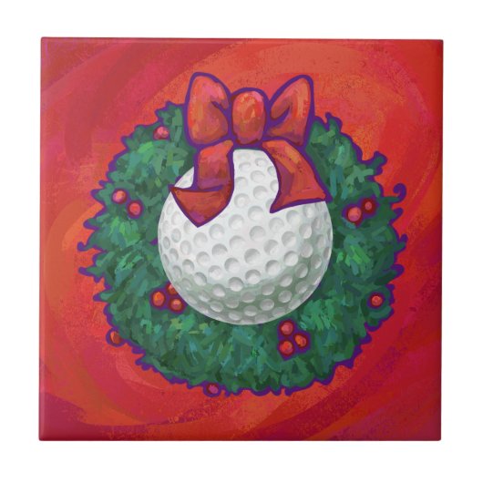 Golf Ball Weihnachtskranz auf Rot Fliese (Vorderseite)