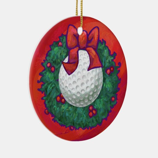 Golf Ball Weihnachtskranz auf Rot Keramikornament (Rechts)