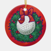 Golf Ball Weihnachtskranz auf Rot Keramikornament (Vorne)