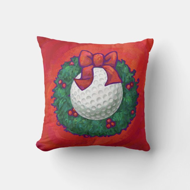 Golf Ball Weihnachtskranz auf Rot Kissen (Vorderseite)