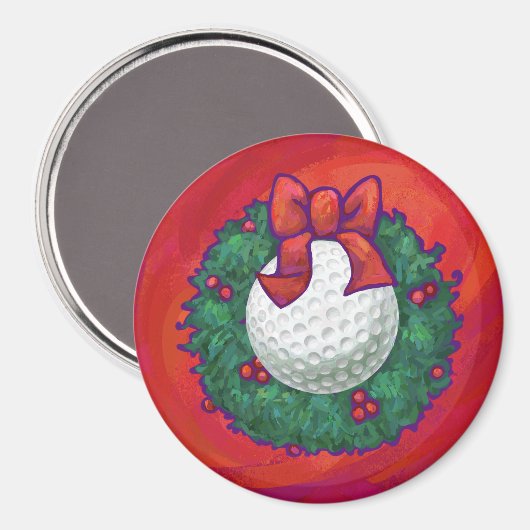 Golf Ball Weihnachtskranz auf Rot Magnet (Vorderseite/Rückseite)