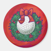 Golf Ball Weihnachtskranz auf Rot Magnet (Vorne)