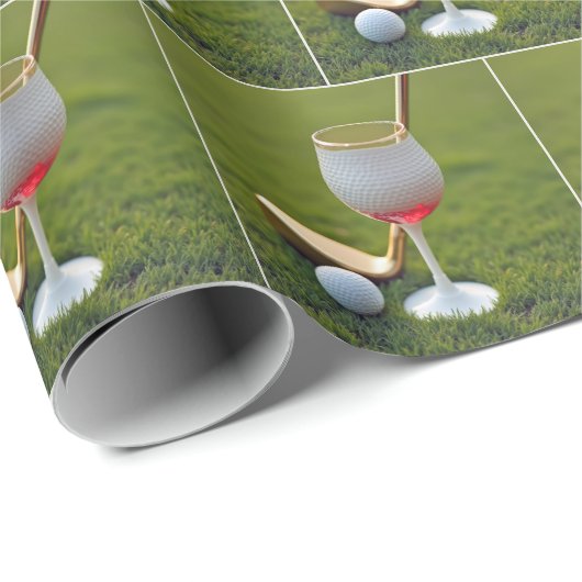 Golf Ball Weinglas mit Putter Geschenkpapier (Rolleneckpunkt)