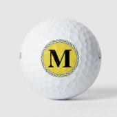 Golf Ball Yellow Custom Monogram Initial Rope Edge (Vorderseite)