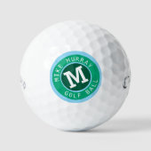 Golf Balls mit stylishen Blue Green Monogram Golfball (Vorderseite)