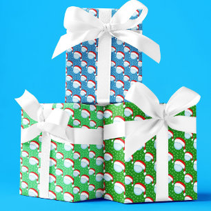 Golf Balls Santa's Hat & Snowflakes farbenfroh Geschenkpapier Set