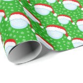 Golf Balls Santa's Hat & Snowflakes Green Geschenkpapier (Rolleneckpunkt)