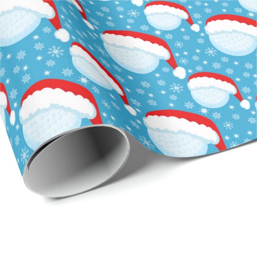 Golf Balls Santa's Hat & Snowflakes Light Blue Geschenkpapier (Rolleneckpunkt)