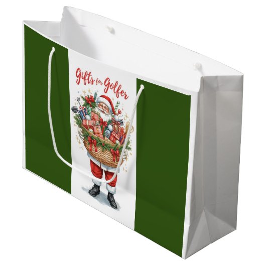 Golf Basket and Santa Claus for golfer Große Geschenktüte (Vorderseite Schrägansicht)