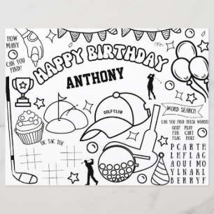 Golf Birthday Coloring Page, Golf Activity Sheet
