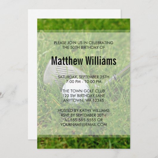 Golf Birthday Einladung (Vorne/Hinten)