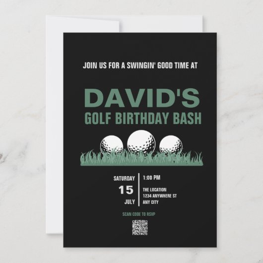 Golf Birthday Einladungen mit QR-Code (Vorderseite)