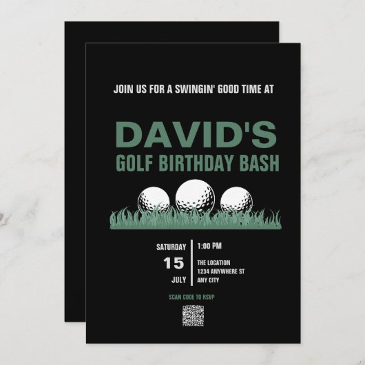 Golf Birthday Einladungen mit QR-Code (Vorne/Hinten)