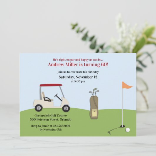 Golf Birthday Flat Einladung (Stehend Vorderseite)