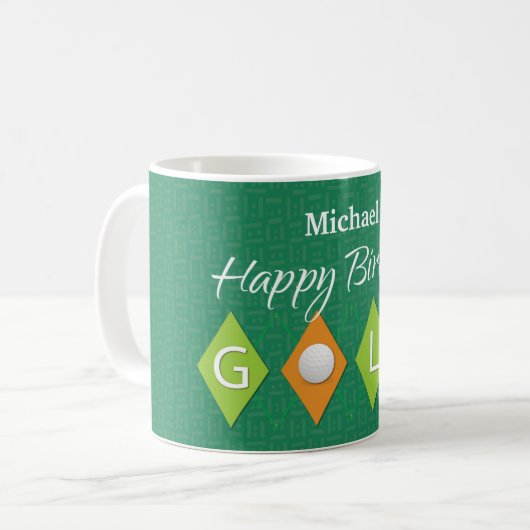 Golf Birthday Green Diamond Shapes Kaffeetasse (Vorderseite Links)