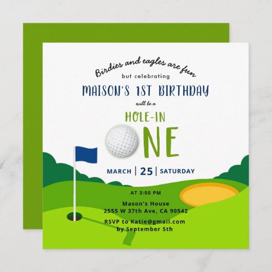 Golf Birthday Hole in einem Par-Tee-Angebot Einladung (Vorne/Hinten)