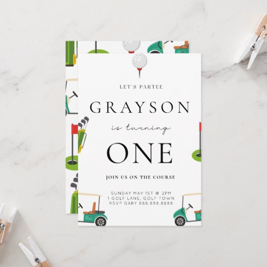 Golf Birthday Par T-Shirt Einladung (Vorderseite/Rückseite Beispiel)