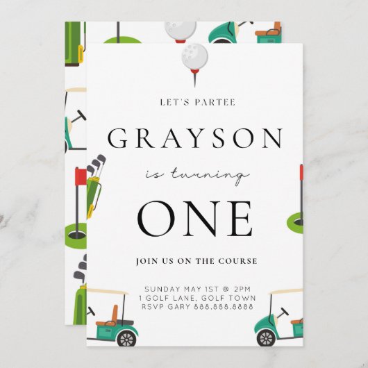 Golf Birthday Par T-Shirt Einladung (Vorne/Hinten)