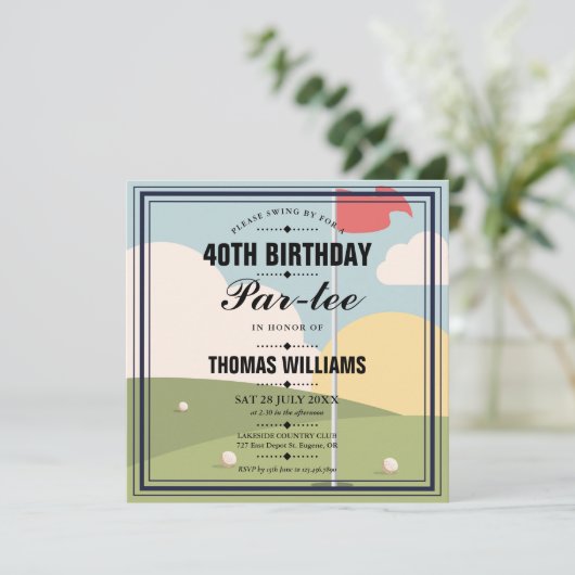 Golf Birthday Parte Party Square Einladung (Stehend Vorderseite)