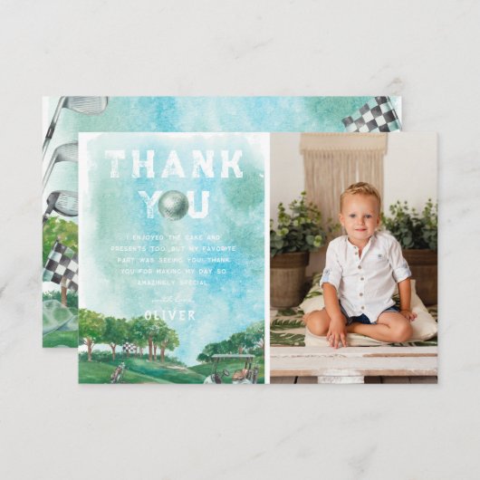 Golf Birthday Party | Foto Vielen Dank Dankeskarte (Vorne/Hinten)