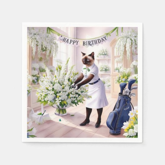 Golf Birthday Party für Katzen Liebhaber mit Blume Serviette (Vorderseite)