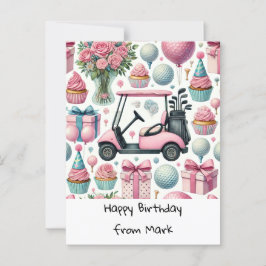 GOLF Birthday PINK Thema für Frau Golfer Postkarte