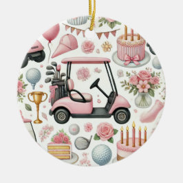 Golf Birthday Pink Thema für Lady Golfer Keramik Ornament