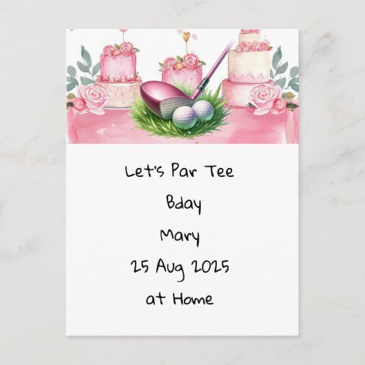 Golf Birthday Pink Thema für Lady Golfer Postkarte (Vorderseite)
