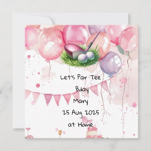 Golf Birthday Pink Thema für Lady Golfer Save The Date (Vorderseite)