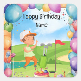 Golf Birthday Thema für Kinder-Golfer-Party Quadratischer Aufkleber