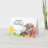 Golf Birthday to Golfer mit Golfwagen Aquarell Karte (Vorderseite)
