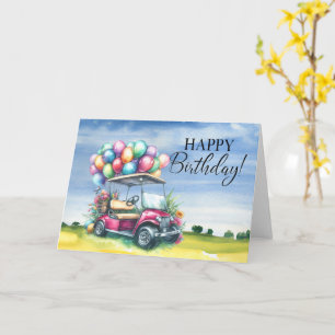 Golf Birthday to Golfer mit Golfwagen Aquarell Karte