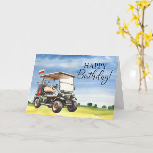 Golf Birthday to Golfer mit Golfwagen Aquarell Karte